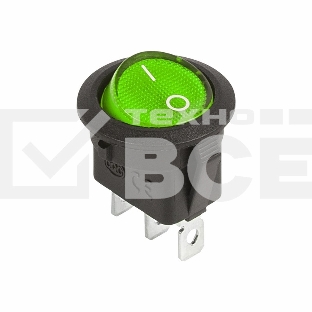 Выключатель клавишный круглый 12V 20А (3с) ON-OFF зеленый с подсветкой Rexant