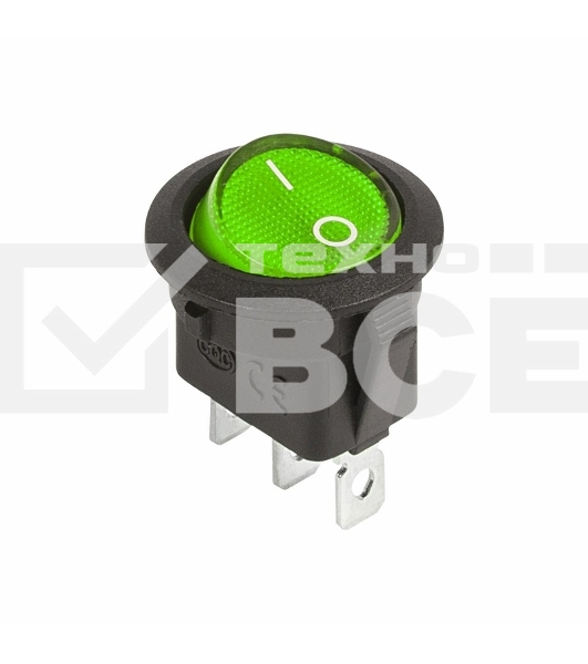 Выключатель клавишный круглый 12V 20А (3с) ON-OFF зеленый с подсветкой Rexant
