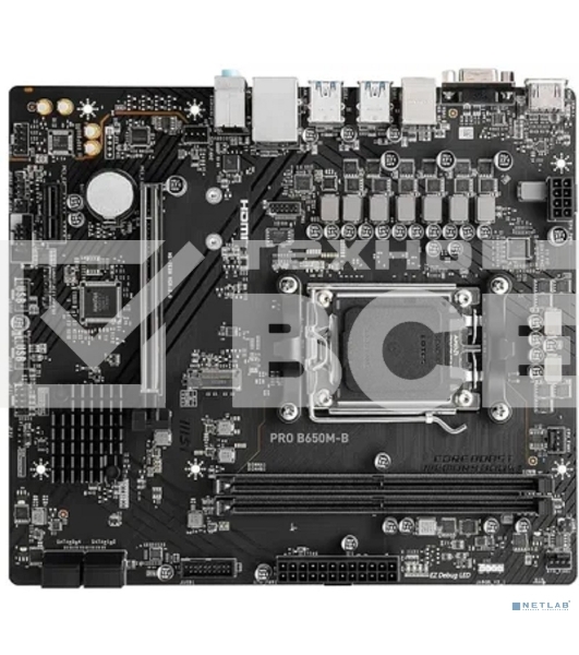 Материнская плата MSI PRO B650M-B, AM5, AMD B650, 2xDDR5, 4xSATA, 1xM.2, 1xPCI-E 4.0 x16, 1xPCI-E 4.0 x1, 1xHDMI, 1xVGA, 1x2.5Gb LAN, 2xUSB 2.0, 4xUSB 3.2 Gen 1, 3x3.5 мм, 7.1, Micro-ATX