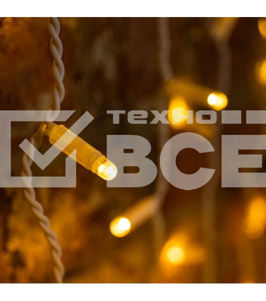Гирлянда светодиодная «Дождь» 2х3 м, эффект мерцания, белый провод, 230 В, диоды ТЕПЛЫЙ БЕЛЫЙ 