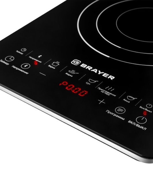 Плита настольная электрическая BRAYER BR2800 черный, 2.2 кВт, индукция, конфорки - 1, стеклокерамика, сенсор