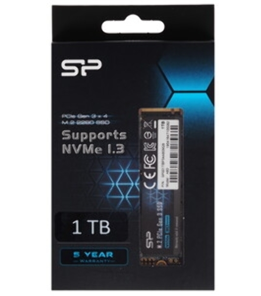 Накопитель SSD Silicon Power P34A60, 1Tb, PCIe 3.0 x4, M.2 2280, NVMe, R/W 2200/1600