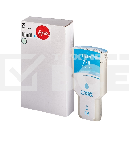 Струйный картридж Sakura F9K17A (№728 Cyan) для HP, голубой, 300 мл.