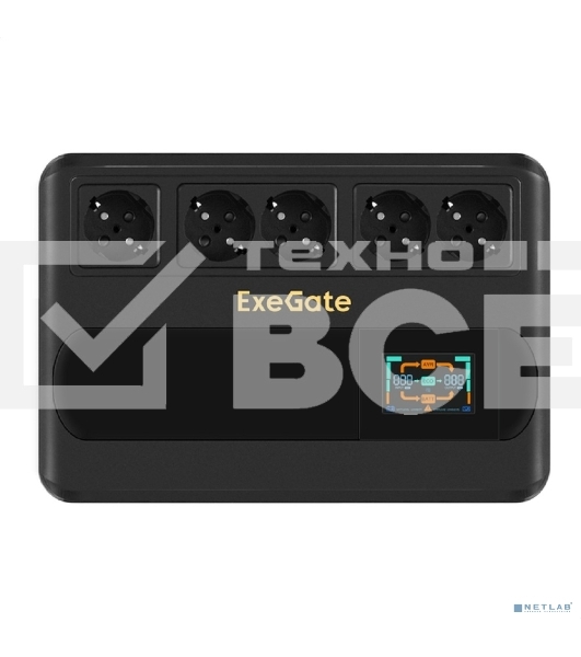 Источник бесперебойного питания ExeGate NEO Smart BU-600.LCD.AVR.5SH <600VA/360W, цветной LCD-дисплей, AVR, 5*Schuko, Black>