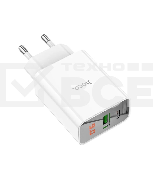 Блок питания (сетевой адаптер) HOCO C100A 1xUSB (18 Вт), 1xType (20 Вт), белый