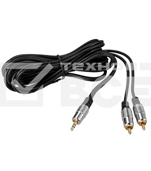 Шнур Стерео 3,5 мм - 2 RCA, длина 1,5 метра (GOLD-металл) Rexant
