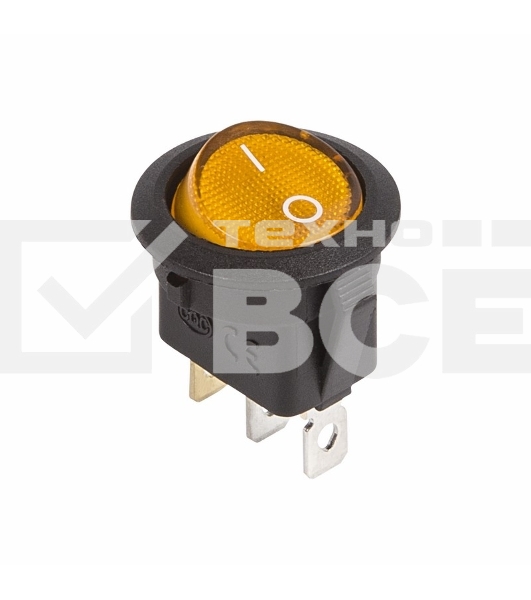 Выключатель клавишный круглый 12V 20А (3с) ON-OFF желтый  с подсветкой  Rexant