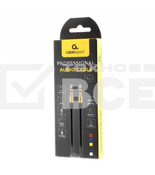 Кабель аудио Cablexpert CCAB-01-35MM-1MY, 3.5 Jack (M)/3.5 Jack (M), желтый. 1м, блистер
