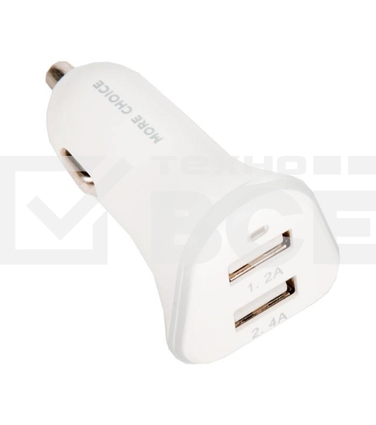 Автомобильная зарядка (от прикуривателя) 2USB 2.4A для micro USB More choice AC22m белый