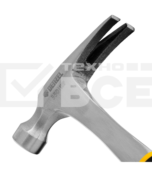 Молоток-гвоздодер Denzel 350 г, цельнометаллический, двухкомпонентная рукоятка