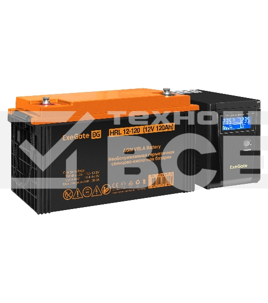 Комплект Источник бесперебойного питания EX295986RUS + батарея 120Aч EX285657RUS 1шт (инвертор, синус, для котла) ExeGate SineTower SZ-600.LCD.AVR.1SH <600VA/360W, чистый синусоида, LCD дисплей, AVR, 1*Schuko, линейно-интерактивный, Black> + батарея ExeGa