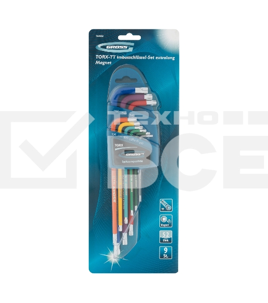 Набор ключей GROSS 16402имбусовых torx-tt 9шт: t10-t50 магнит s2 экстра-длин. хром/краска 9шт.