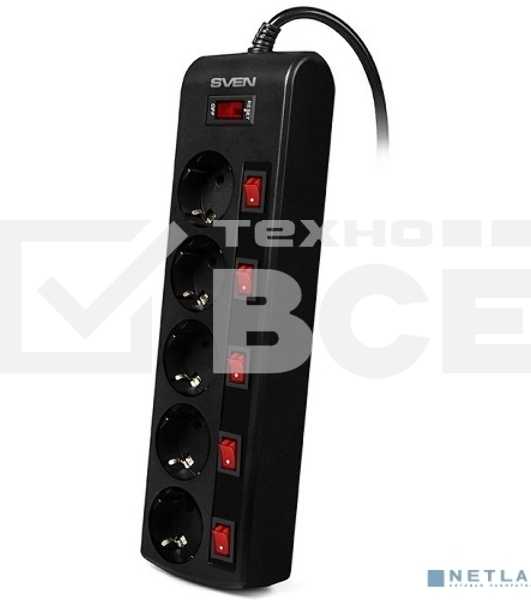 Сетевой фильтр Sven SF-05PL 1,8 м (5 розеток) черный 