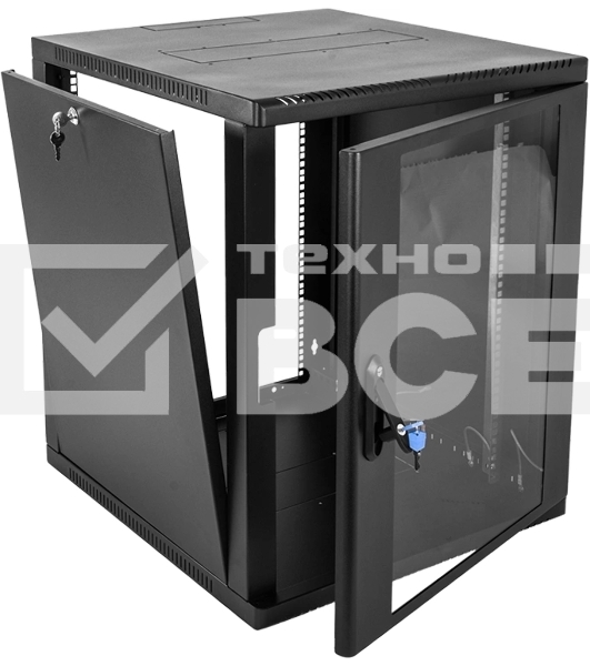 Шкаф ЦМО телекоммуникационный настенный сварной 12U (600  350) съёмные стенки, дверь стекло, чёрный
