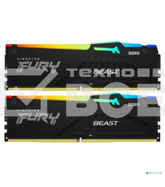 Оперативная память Kingston Fury Beast, DDR5, 16GB (2x8GB), 6000MHz, CL30, с радиаторами, RGB, черный