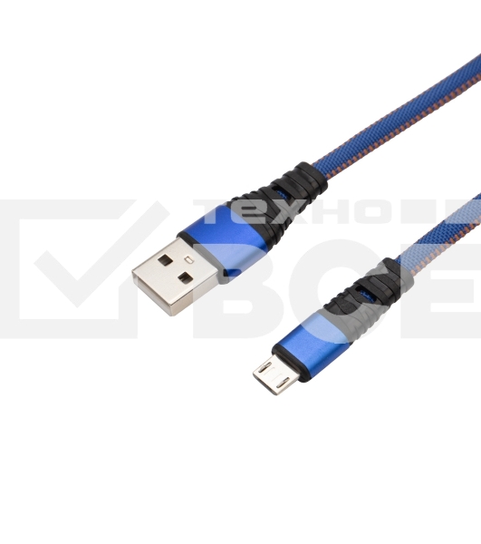 Кабель Rexant USB-microUSB 1 м, плоский провод, синяя джинсовая оплетка