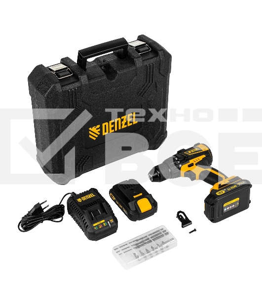 Дрель-шуруповерт аккумуляторная Denzel BLDL-IB-18-02, 18В, 2 АКБ, Кейс