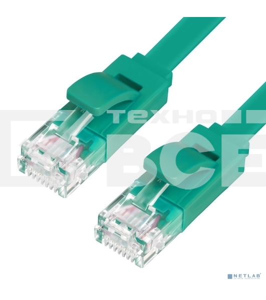 Патч-корд Greenconnect плоский прямой PROF  15.0m UTP медь, кат.6, зеленый, позолоченные контакты, 30 AWG, Premium ethernet high speed 10 Гбит/с, RJ45, T568B (GCR-LNC625-15.0m)