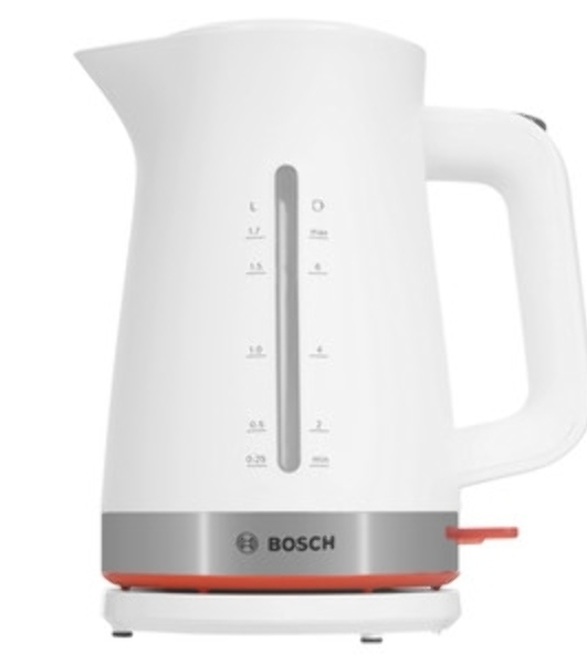 Электрочайник Bosch TWK4M221 белый, 1.7 л, 2400 Вт, скрытый нагревательный элемент
