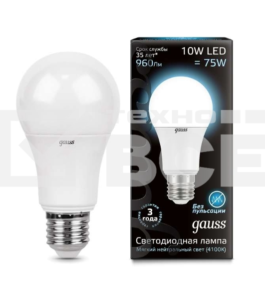 Светодиодная лампа GAUSS 102502210 LED A60 10W E27 920lm 4100K 1/10/50