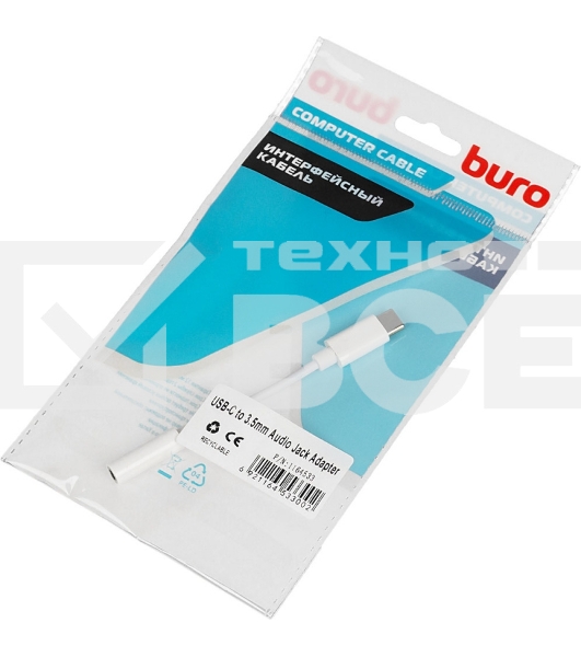 Переходник Buro BHP TPC-JCK USB Type-C (m) Jack 3.5mm (f) белый
