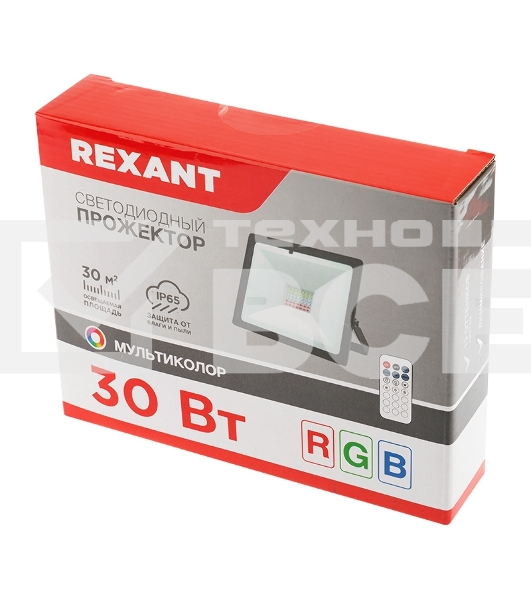 Прожектор светодиодный Rexant с пультом дистанционного управления 30 Вт, цвет свечения мультиколор (RGB)