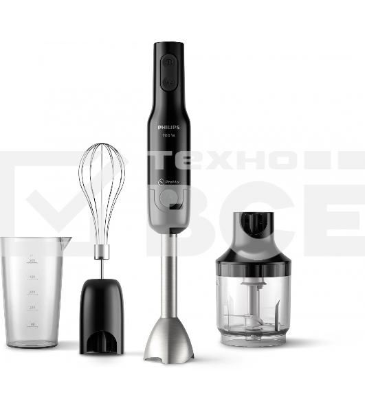 Блендер погружной Philips HR2543/90, 700Вт, 1 скорость, турбо режим, стакан для взбивания, венчик, измельчитель, цвет черный