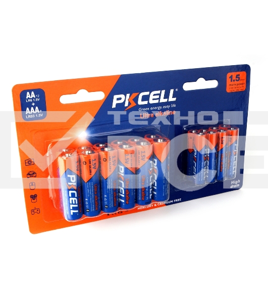 Щелочной/алкалиновый элемент питания PKCELL LR6(12)+LR03(8) тип - AAА 8 шт + АА 12 шт в блистере