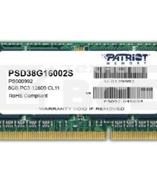Оперативная память Patriot, DDR3, 8GB (1x8 GB), 1600 MHz, CL11, SO-DIMM