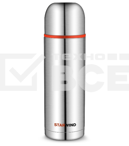 Термос Starwind 20-1000 1 л, серебристый/красный, картонная коробка