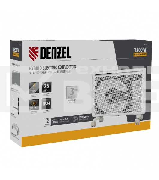 Конвектор гибридный Denzel HybridX-1500 белый, 1500 Вт, 25 м2, термостат, дисплей