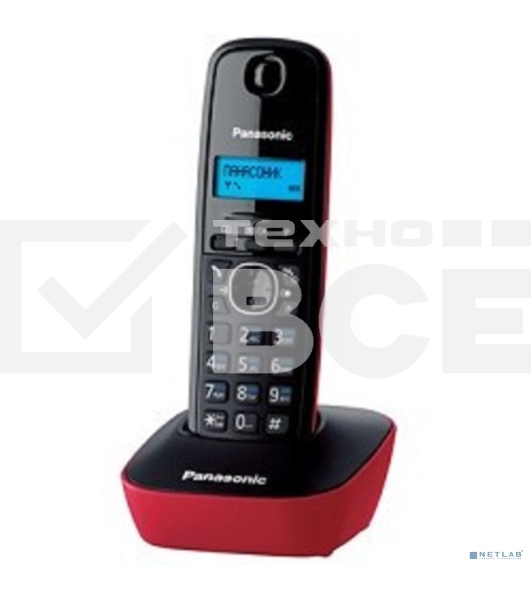 Телефон беспроводной (DECT) Panasonic KX-TG1611RUR (красный) АОН, Caller ID,12 мелодий звонка,подсветка дисплея,поиск трубки