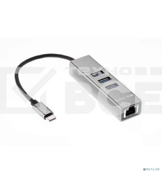 Переходник Telecom USB 3.1 Type-C -->RJ-45 1000Mbps +3 USB3.0, Aluminum Shell, 0.2м Telecom <TA311C>