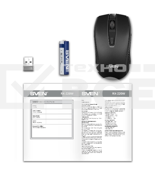 Мышь беспроводная SVEN RX-220W черный, 1600 dpi, радиоканал, USB, кнопки - 4