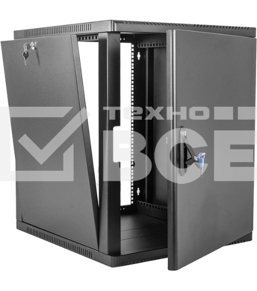 Шкаф коммутационный ЦМО (ШРН-9.650.1-9005) настенный 9U 600x658мм пер.дв.металл 200кг черный 600мм 180град.