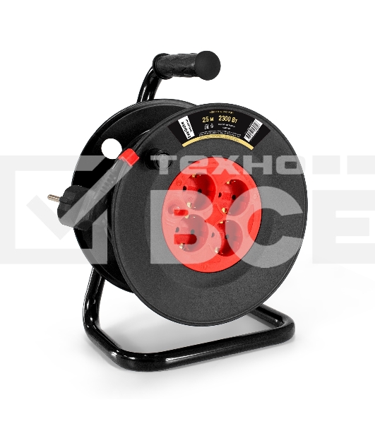 Удлинитель на катушке ExeGate industrial ECS-10-3-25 (4 евророзетки с заземлением, IP20, 25м, защита от детей, защита от перегрузки, 3х1,0мм2, 10А/2.3кВт)