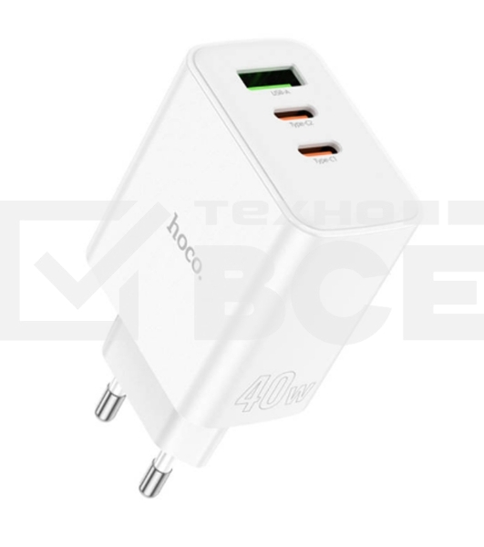 Блок питания (сетевой адаптер) HOCO C126A 1 USB, 2 Type-C, 40W, белый