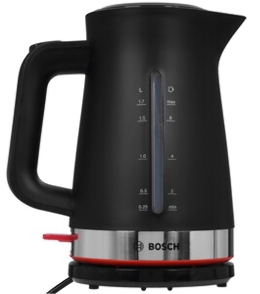 Электрочайник Bosch TWK1M123 черный, 1.7 л, 2400 Вт, скрытый нагревательный элемент