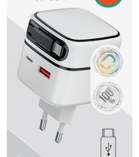 Сетевое зарядное устройство Qumo Energy PD 35Вт (Charger 0092), USB-A QC4 + 2 USB Type-C PD (один встр,кабель), цвет белый