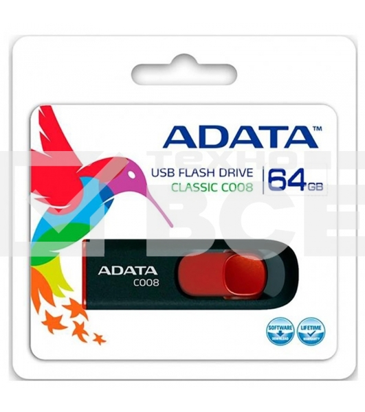 Флэш диск USB 2.0 ADATA Flash Drive 64Gb С008 Black-Red