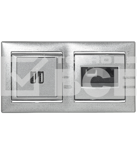 Valena Розетка двойная RJ45 кат.6е UTP + RJ11, алюм. Valena Розетка двойная RJ45 кат.6е UTP + RJ11, алюм.