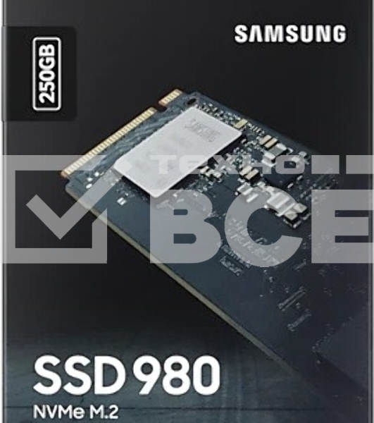 Накопитель SSD Samsung 980, 250GB, PCIe 3.0 x4, M.2 2280, NVMe, R/W 2900/1300
