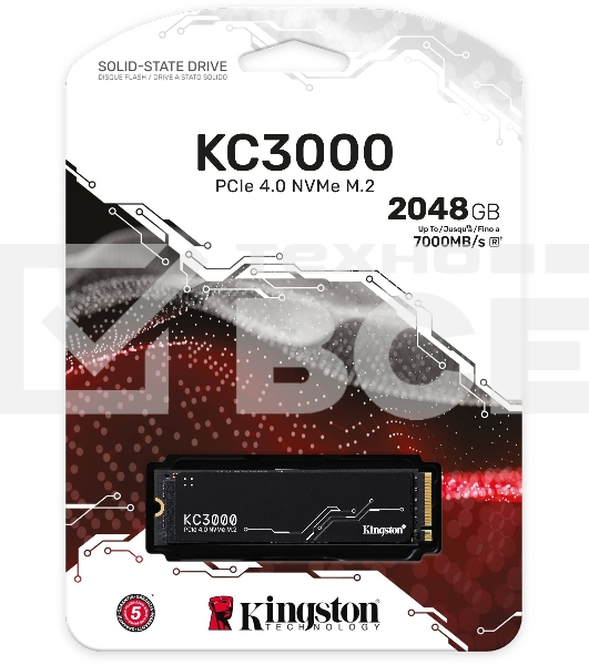 Накопитель SSD Kingston KC3000, 2Tb, PCIe 4.0 x4, M.2 2280, NVMe, R/W 7000/7000, с радиатором