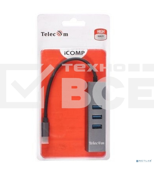 Переходник Telecom USB 3.1 Type-C -->RJ-45 1000Mbps +3 USB3.0, Aluminum Shell, 0.2м Telecom <TA311C>