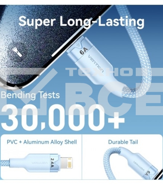 Кабель Vention 3 в 1 USB 2.0 AM/Micro-B, USB-C, Lightning M 1.5м. белый 6A, шт.