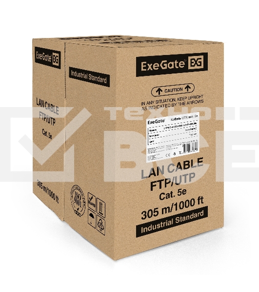 Кабель ExeGate UTP 4 пары кат.5e CCA, 24AWG, внешн., без троса, бухта 305м, черный, PE