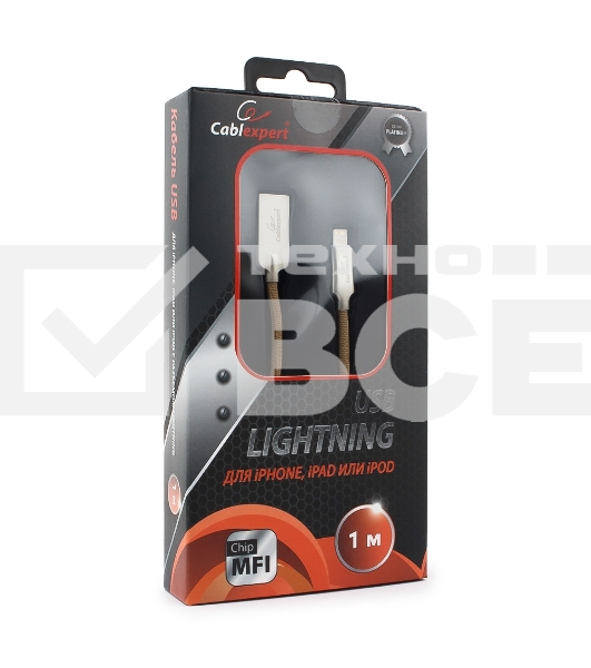 Кабель USB Cablexpert для Apple CC-P-APUSB02Gd-1M, MFI, AM/Lightning, серия Platinum, длина 1м, золотой, блистер