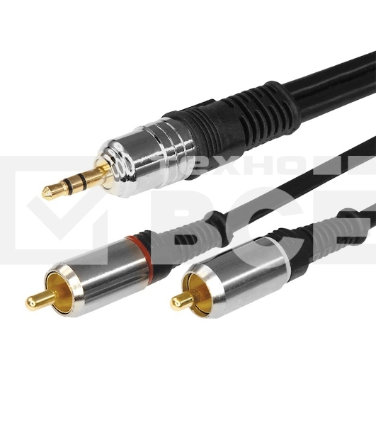 Шнур Стерео 3,5 мм - 2 RCA, длина 3 метра (GOLD-металл) Rexant