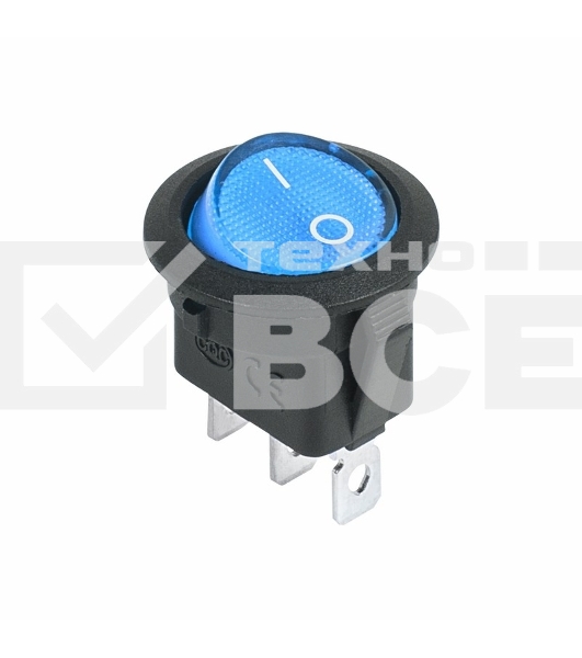 Выключатель клавишный круглый 12V 20А (3с) ON-OFF синий с подсветкой Rexant