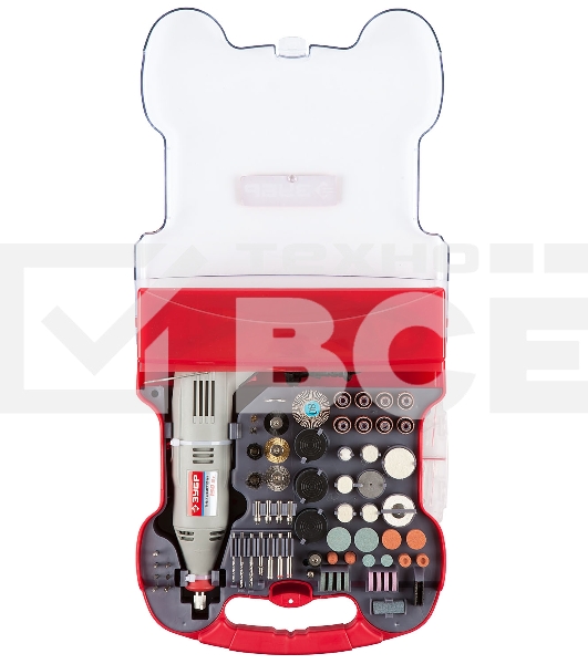 Прямошлифовальная машина (гравер) Зубр Гравер ЗГ-130ЭК H172 электрический с набором мини-насадок в кейсе, 172 предмета